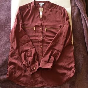 Calvin Klein Double Zip Pocket Roll Tab Button Down Shirt